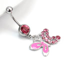Piercing Jewelry Button-Rings Belly Navel-Body Dangle Pink Butterfly Rhinestone