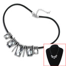 Black Wax Rope Necklace with Faux Crystal Alloy Pendants Women Jewelry