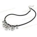 Black Wax Rope Necklace with Faux Crystal Alloy Pendants Women Jewelry