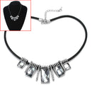 Black Wax Rope Necklace with Faux Crystal Alloy Pendants Women Jewelry