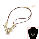Bib Style Necklace Geometric With Golden Crystals on Wax Rope Chain Fashion