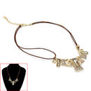 Brown Wax Rope Necklace with Faux Crystal Alloy Pendants Women Jewelry