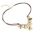 Bib Style Necklace Geometric With Golden Crystals on Wax Rope Chain Fashion