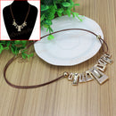 Bib Style Necklace Geometric With Golden Crystals on Wax Rope Chain Fashion