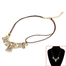 Bib Style Necklace Geometric With Golden Crystals on Wax Rope Chain Fashion