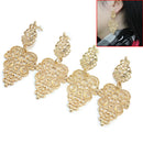 2 Pairs Golden Metal Alloy Hollowed Leaf Charm Dangle Earrings Jewellery