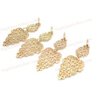 2 Pairs Golden Metal Alloy Hollowed Leaf Charm Dangle Earrings Jewellery