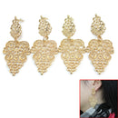 2 Pairs Golden Metal Alloy Hollowed Leaf Charm Dangle Earrings Jewellery