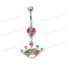 Navel-Rings Body-Jewelry Rose Surgical-Steel Dangle Fashion Bar Crown Jewelry