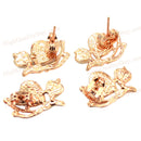2 Pairs Heart Shape Stone Earring Golden Edge Double Stud Fashion