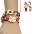 Wristwatch Red Wristband with Thick Chain Metal Golden Color Adustable Band