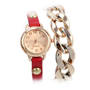 Wristwatch Red Wristband with Thick Chain Metal Golden Color Adustable Band