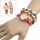 Wristwatch Red Wristband with Thick Chain Metal Golden Color Adustable Band