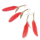 Dangle-Earring Women Jewelry-Accessories Red Feather Golden Plated Hook Stud