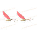 Ear Stud Fashion Red Tassels Feather Long Hanging Earrings Golden Leaf Stud