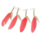 Ear Stud Fashion Red Tassels Feather Long Hanging Earrings Golden Leaf Stud