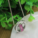 Pink Rhinestone Rings Pendant Necklace Double Circle With Heart Print Necklace