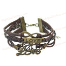 Multilayer Leather Bracelet Charm-Punk-Rock Metal Love Letter Tree Bronze Tone
