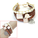 Multilayer Leather Bracelet Charm-Punk-Rock Metal Round Square Leaf Decor