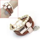 Multilayer Leather Bracelet Charm-Punk-Rock Metal Round Square Leaf Decor