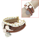 Multilayer Leather Bracelet Charm-Punk-Rock Metal Round Square Leaf Decor