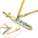 Golden Chain Necklace Sword Pendant Necklace Removable Necklace Blue Print