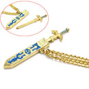 Golden Chain Necklace Sword Pendant Necklace Removable Necklace Blue Print