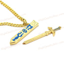 Golden Chain Necklace Sword Pendant Necklace Removable Necklace Blue Print