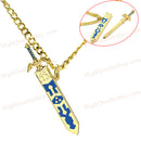 Golden Chain Necklace Sword Pendant Necklace Removable Necklace Blue Print