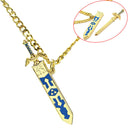 Golden Chain Necklace Sword Pendant Necklace Removable Necklace Blue Print