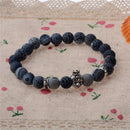 Natural Stone Lion & Crown Bead Bracelet Men Women Bangle Jewelry Gift