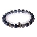 Natural Stone Lion & Crown Bead Bracelet Men Women Bangle Jewelry Gift