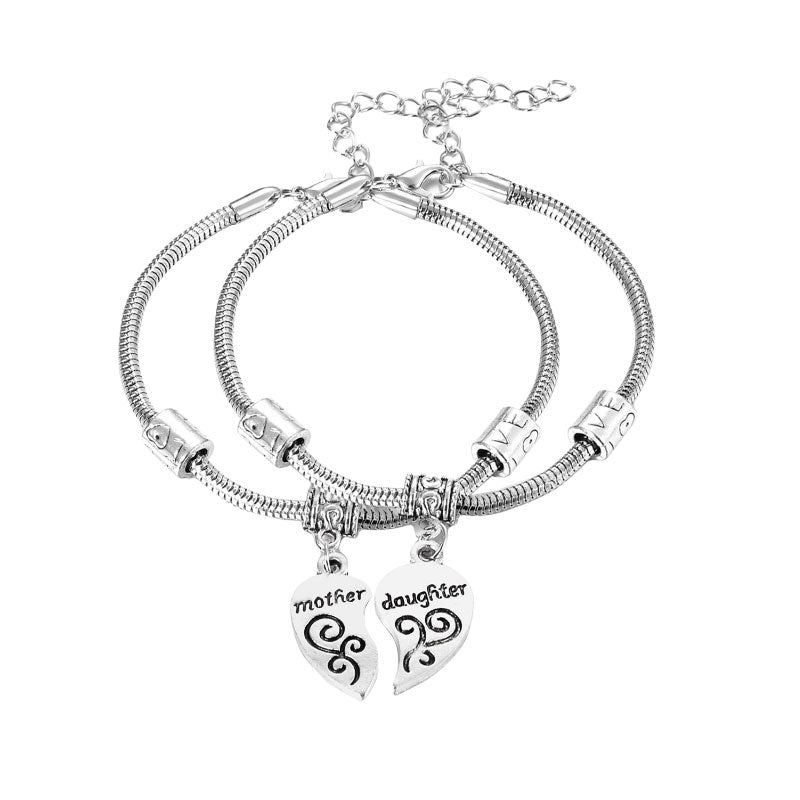 1 Set Fashion Wear Heart Shaped Mother Daughter Bracelets For Ladies