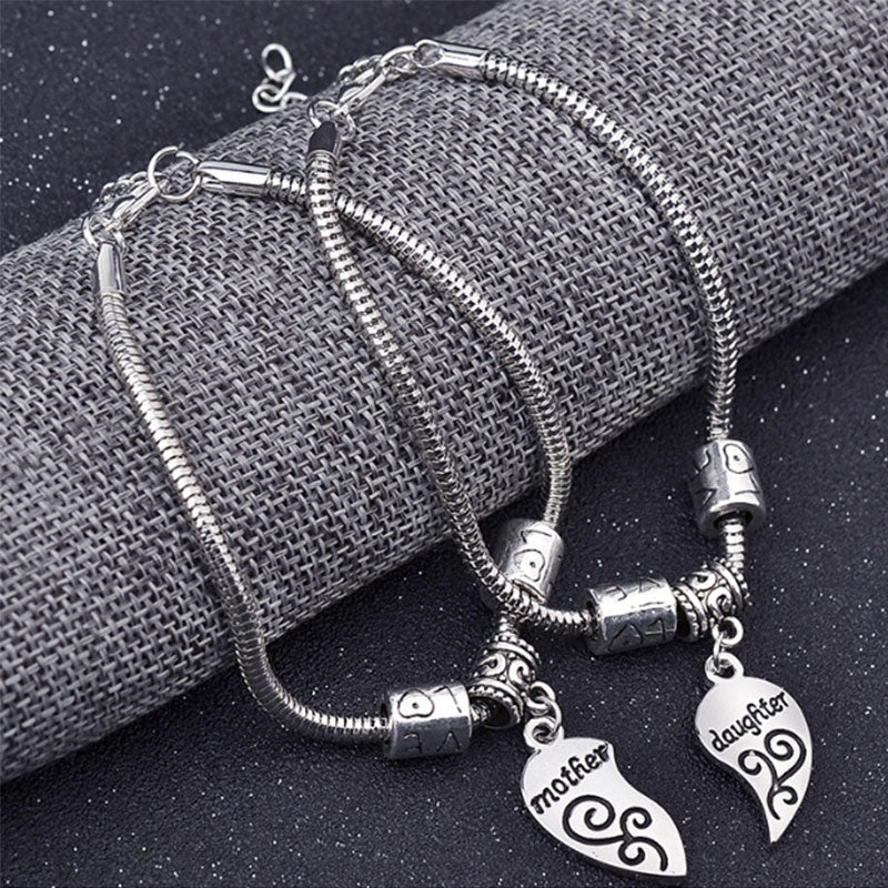 1 Set Fashion Wear Heart Shaped Mother Daughter Bracelets For Ladies