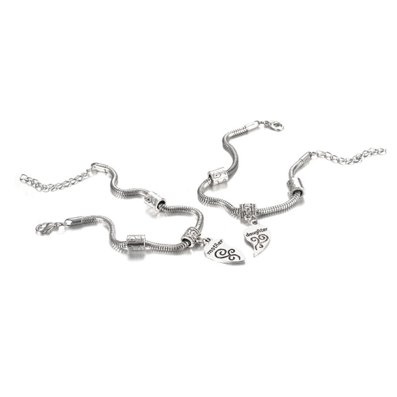 1 Set Fashion Wear Heart Shaped Mother Daughter Bracelets For Ladies
