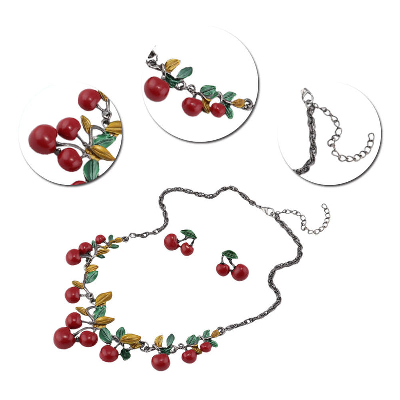 1 X necklace+ 1 Pair Earrings Sweet Cherry style Pendant Beaded Jewelry Best