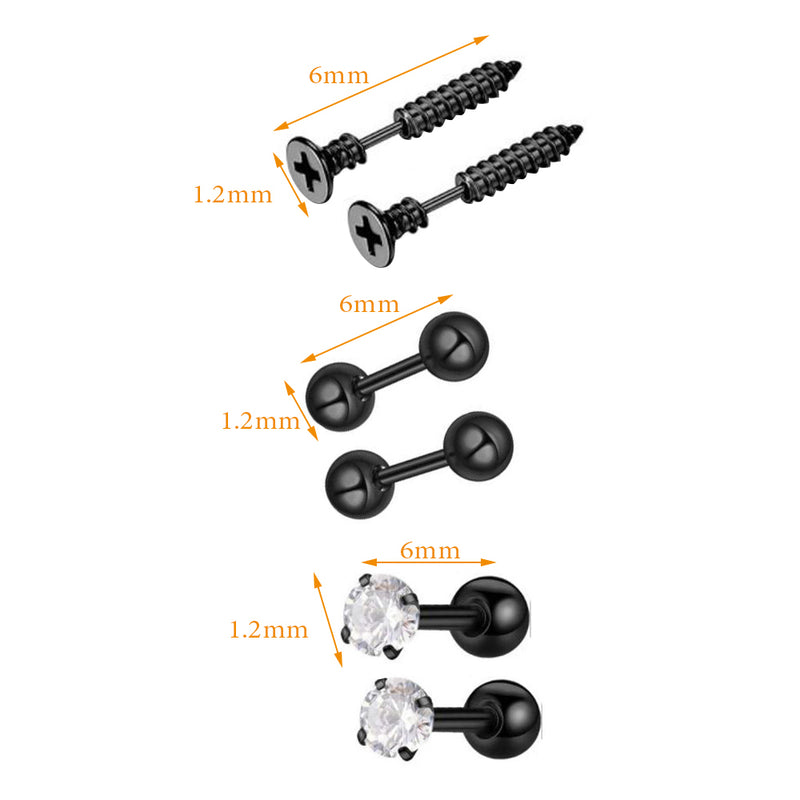 1 set Stud Earrings Unisex Black Color Stainless Steel Piercing Earring  Best