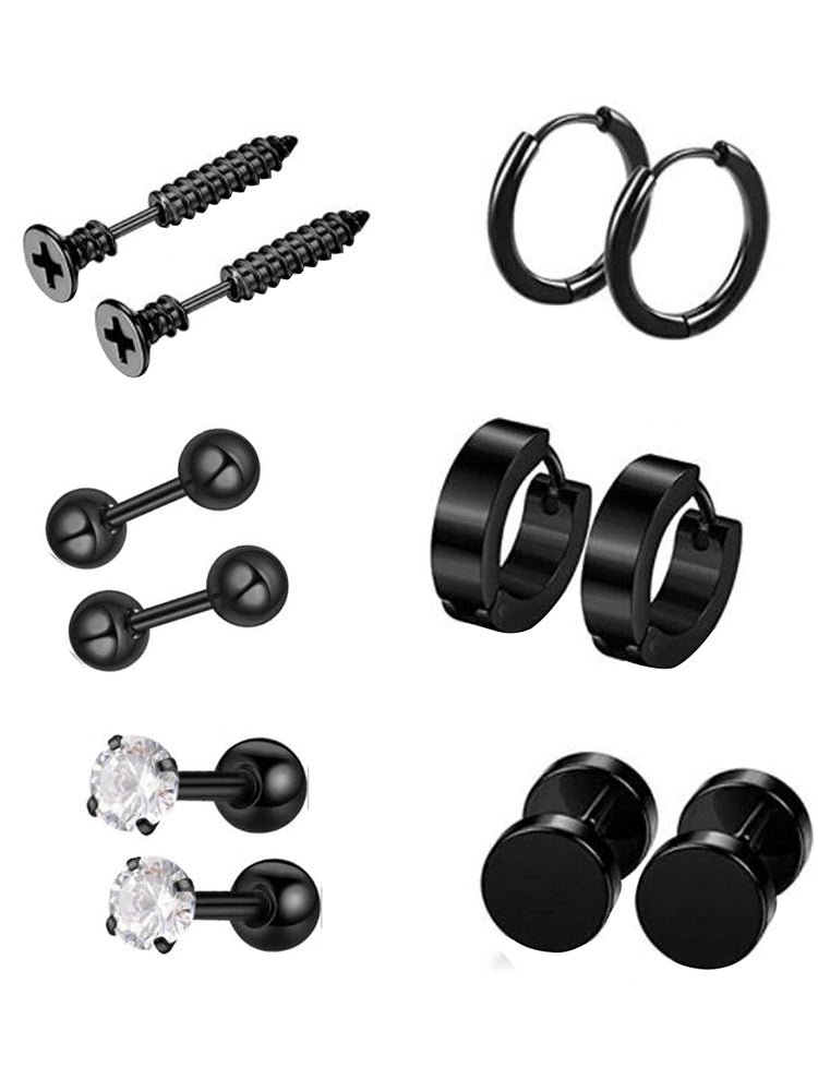 1 set Stud Earrings Unisex Black Color Stainless Steel Piercing Earring  Best