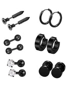 12 pcs European And American Hip Hop Jewelry Zircon Earrings Set Black