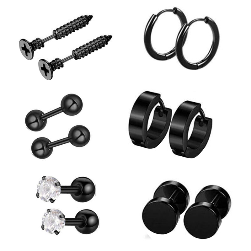 1 set Stud Earrings Unisex Black Color Stainless Steel Piercing Earring  Best