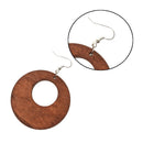 Women Fashion Hook Earring Wooden Round Drop Dangle Earrings Jewelry