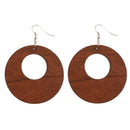 Women Fashion Hook Earring Wooden Round Drop Dangle Earrings Jewelry