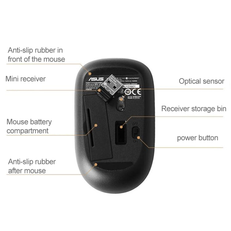 ASUS WT205 2.4GHz Wireless 1200DPI Optical Mouse with Receiver Storage Bin(Black)