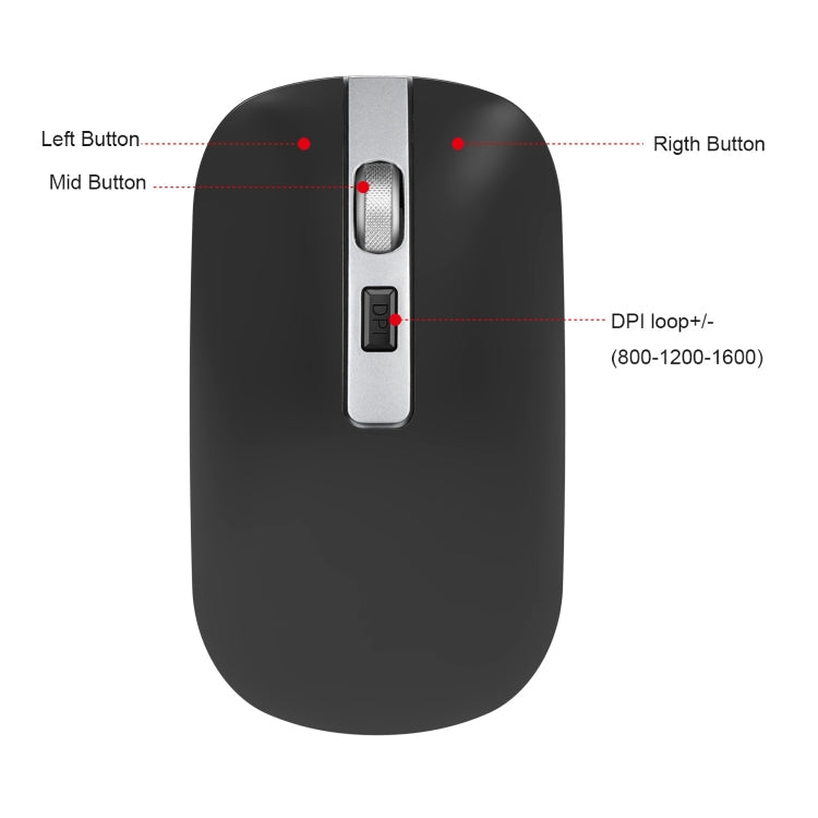 HXSJ M30 Rechargeable Wireless Mouse Metal Wheel Mute 2.4G Office Mouse 500 mAh Built-in Battery(Grey)