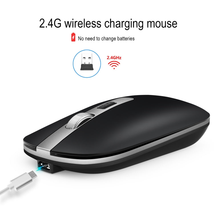 HXSJ M30 Rechargeable Wireless Mouse Metal Wheel Mute 2.4G Office Mouse 500 mAh Built-in Battery(Grey)