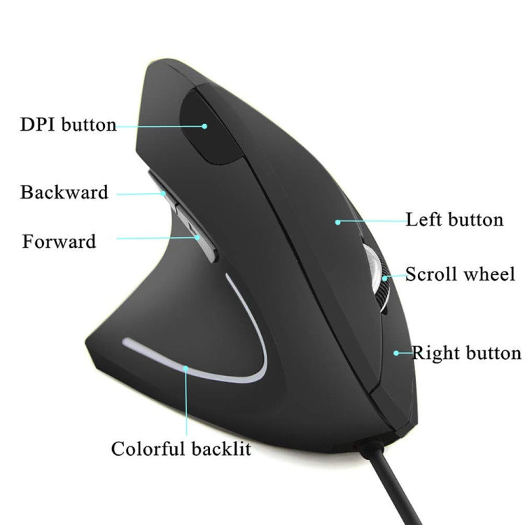 CM0093 Battery Version 2.4GHz Three-button Wireless Optical Mouse Vertical Mouse for Left-hand, Resolution: 1000DPI / 1200DPI / 1600DPI(Black)