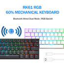 RK61 61 Keys Bluetooth / 2.4G Wireless / USB Wired Three Modes Blue Switch Tablet Mobile Gaming Mechanical Keyboard with RGB Backlight, Cable Length: 1.5m (Black)