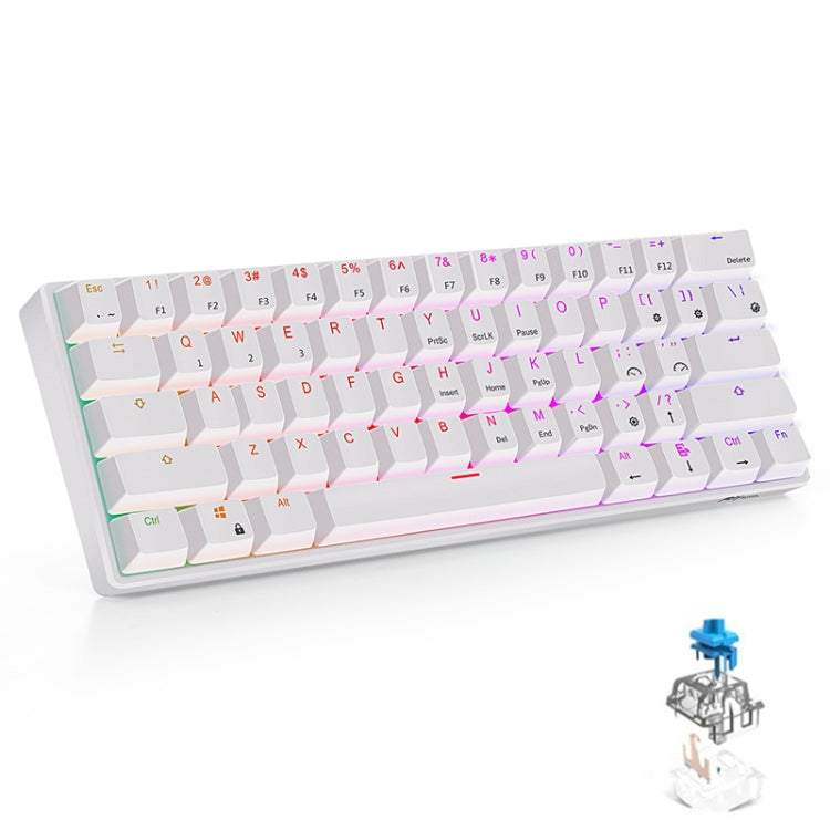 RK61 61 Keys Bluetooth / 2.4G Wireless / USB Wired Three Modes Blue Switch Tablet Mobile Gaming Mechanical Keyboard with RGB Backlight, Cable Length: 1.5m (White)