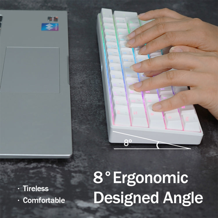 RK61 61 Keys Bluetooth / 2.4G Wireless / USB Wired Three Modes Blue Switch Tablet Mobile Gaming Mechanical Keyboard with RGB Backlight, Cable Length: 1.5m (White)