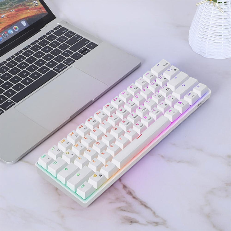 RK61 61 Keys Bluetooth / 2.4G Wireless / USB Wired Three Modes Blue Switch Tablet Mobile Gaming Mechanical Keyboard with RGB Backlight, Cable Length: 1.5m (White)